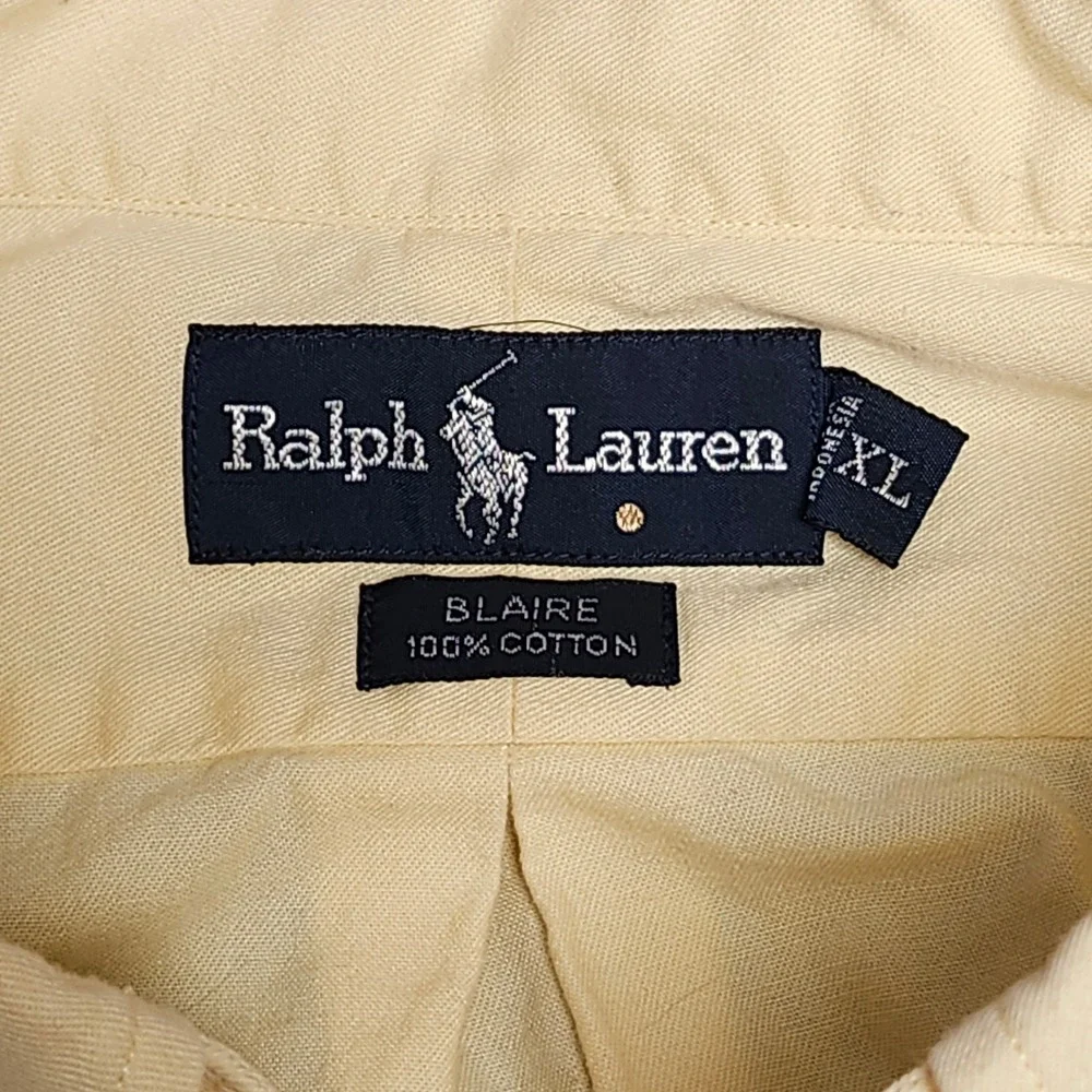 Vintage Ralph Lauren Blaire Shirt Mens XL Butter Yellow Long Button Down Prep